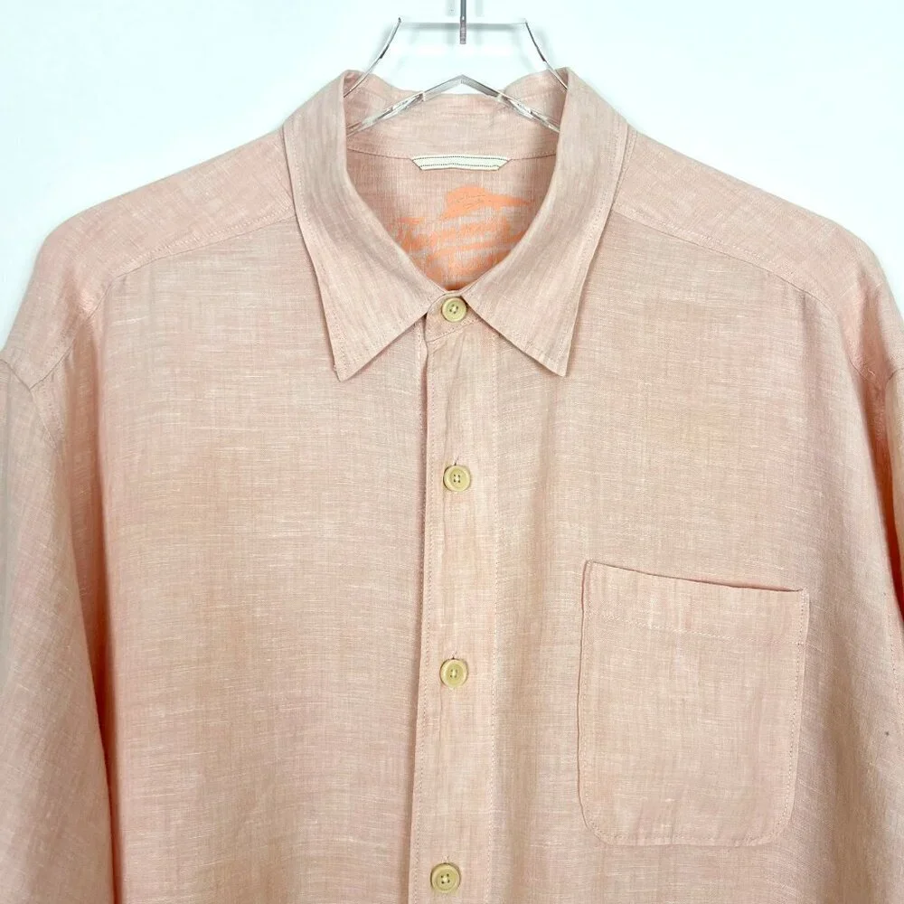 Tommy Bahama 100% Linen Shirt Mens XL Peach Button Front Long Sleeve Vacation